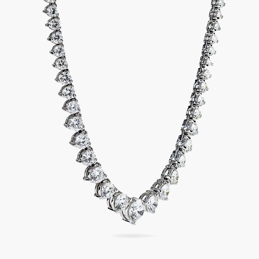 Shown in 14K White Gold|graduated 3 prong tennis necklace with lab grown diamonds set in white gold by MiaDonna