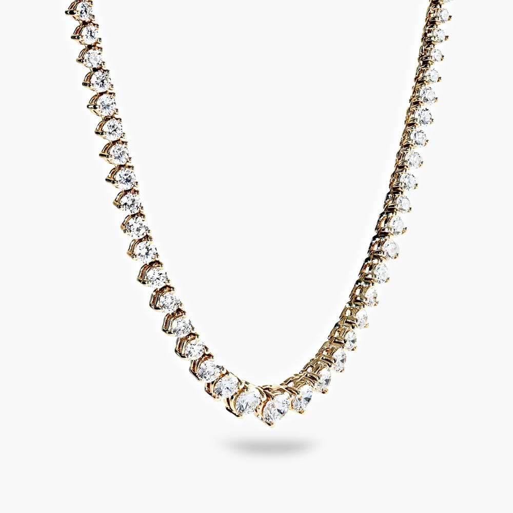 Shown in 14K Yellow Gold|graduated tennis necklace with lab grown diamonds set in recycled yellow gold by MiaDonna