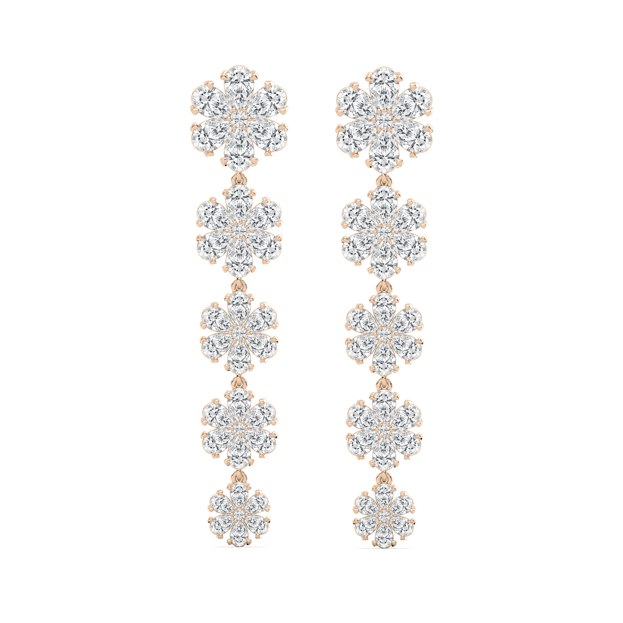 Graduated Snowflake Drop Earrings in Rose Gold