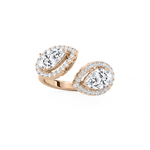 Halo Pear Open Bypass Ring in Rose Gold
