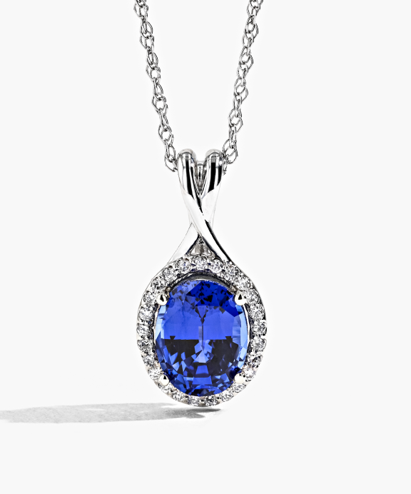 Halo Twist Pendant - 9x7mm Blue Sapphire Lab Created Gemstone