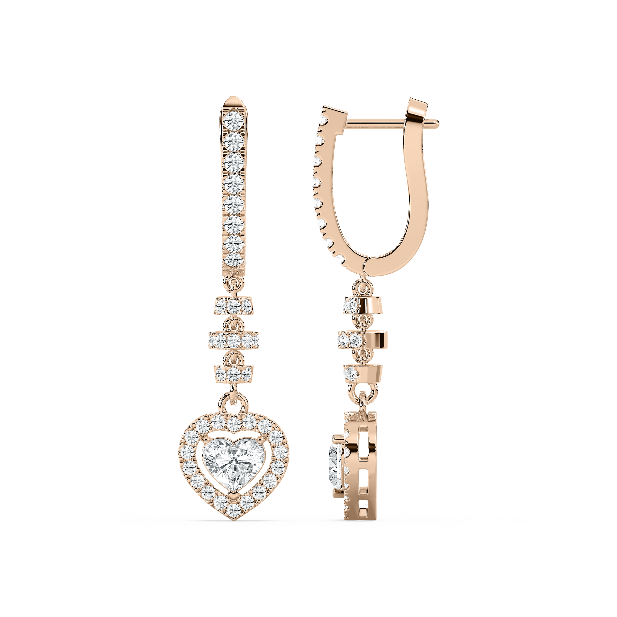 Heart Dangle Earrings in 14K Rose Gold