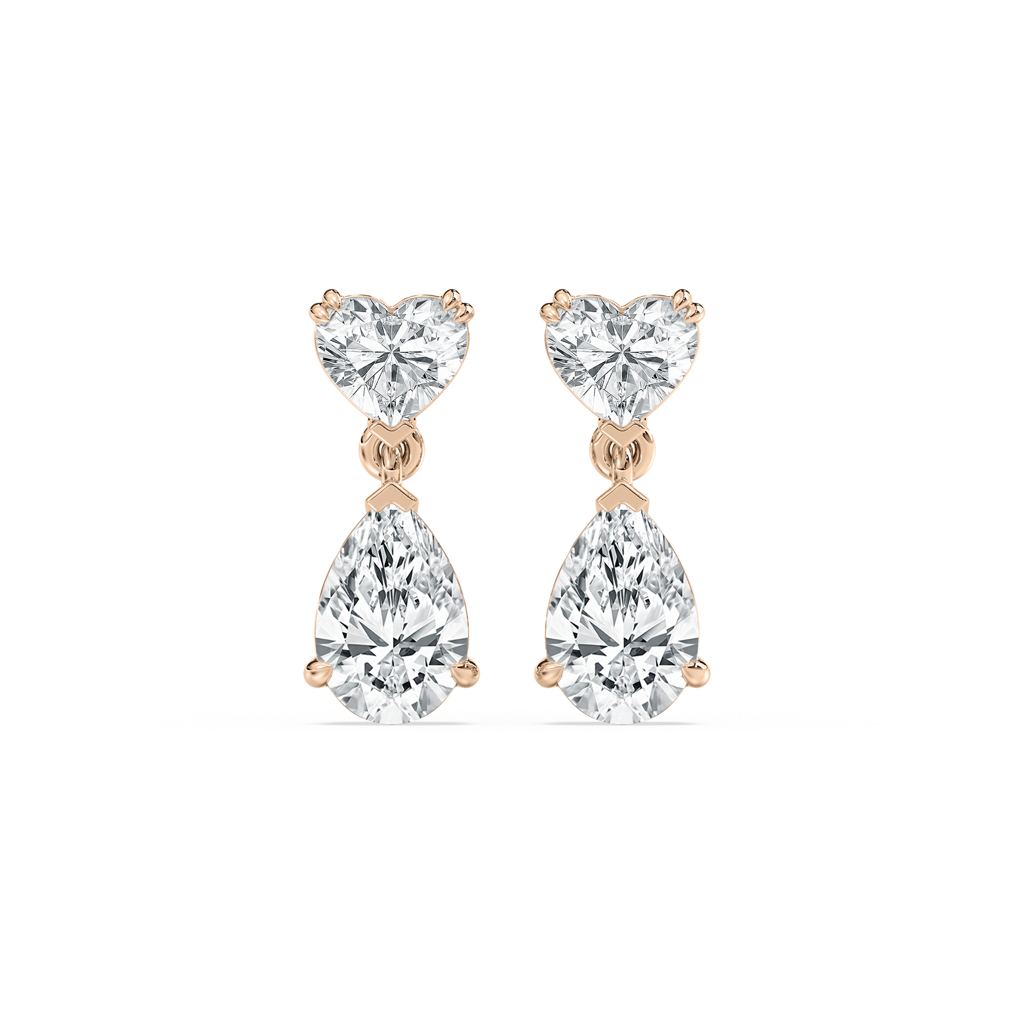 Heart & Pear Drop Diamond Earrings in Rose Gold