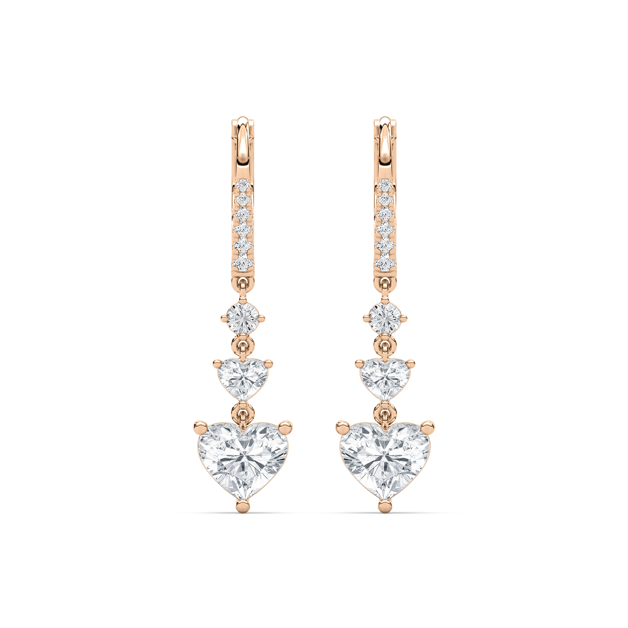 Heart and Round Drop Earrings in 14K Rose Gold