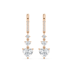 Heart and Round Drop Earrings in 14K Rose Gold