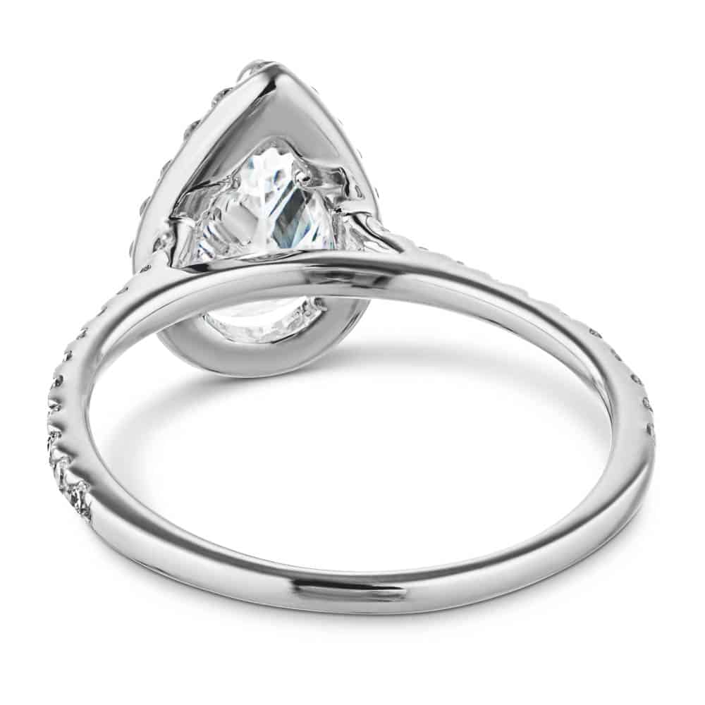 Shown In 14K White Gold With A Pear Cut Center Stone