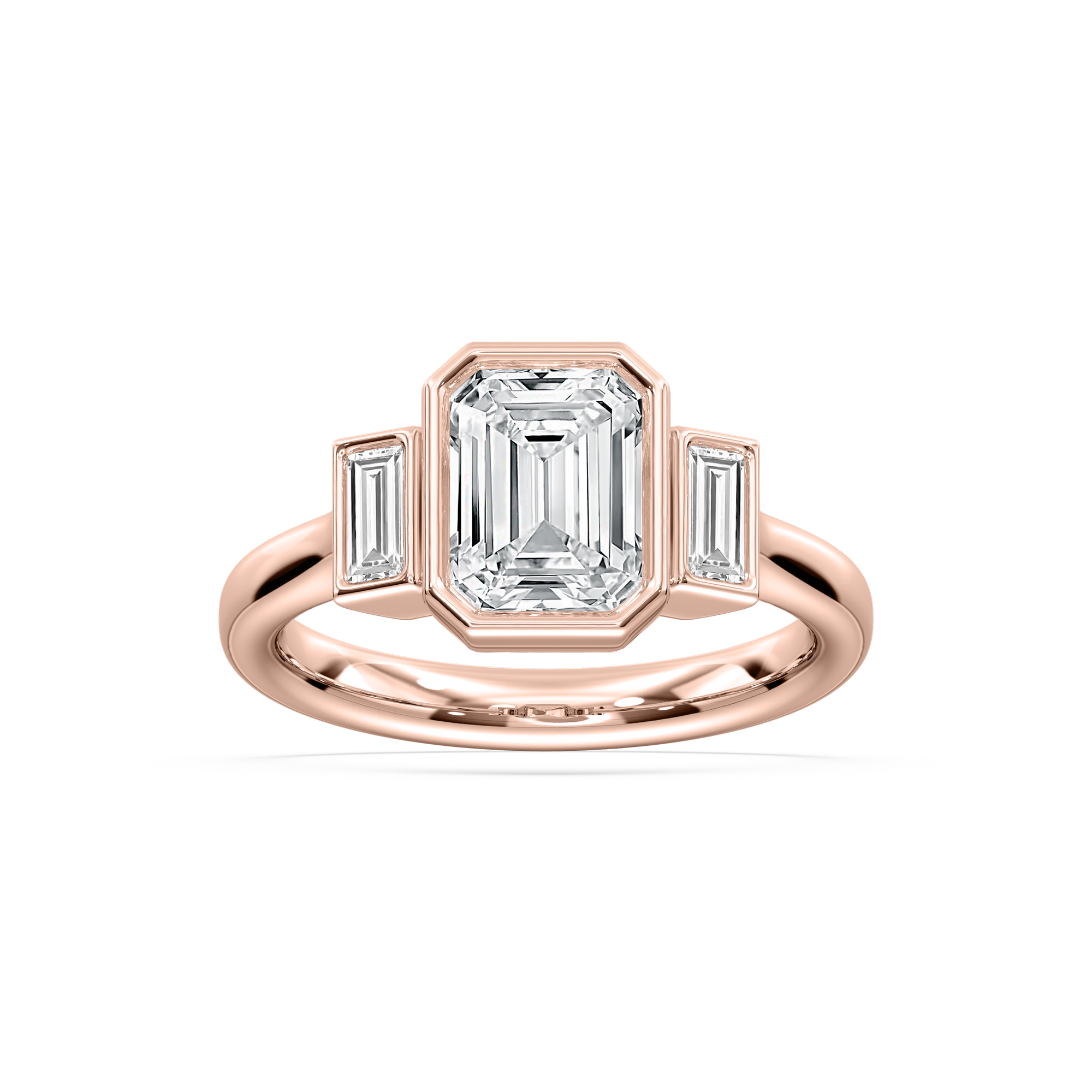 Imara Bezel Three Stone Ring in Rose Gold