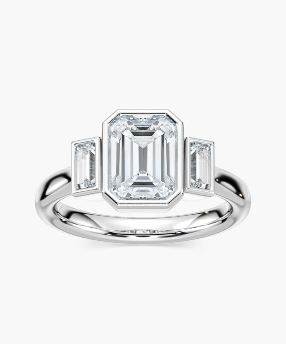 Imara Bezel Three Stone Ring in White Gold | Miadonna