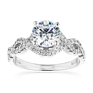  diamond accented band Shown with a 1.0ct Round cut Lab-Grown Diamond with infinity style diamond accented band