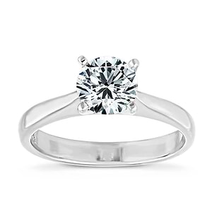 solitaire cathedral style ring set with a round cut lab grown diamond center stone
