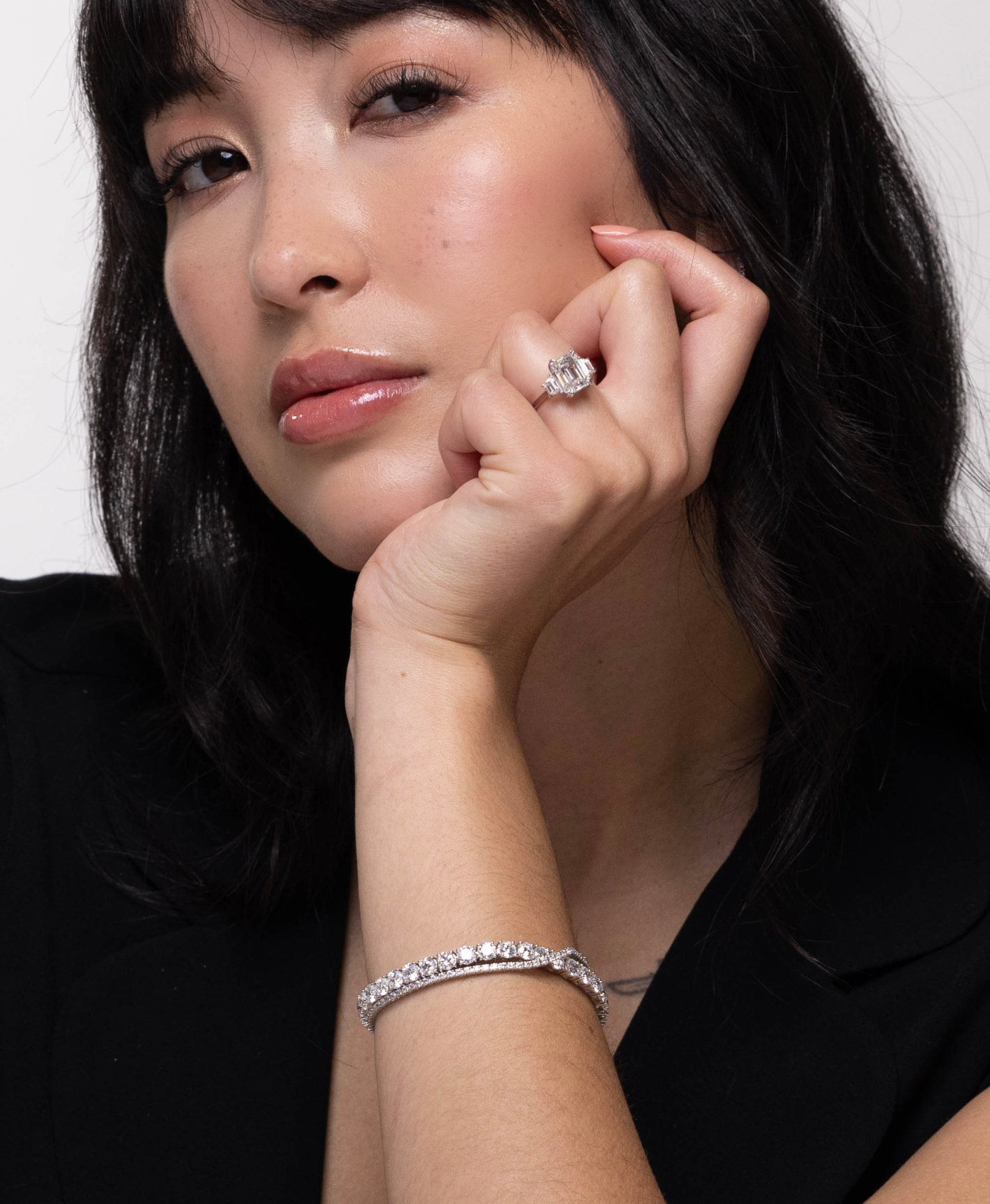 Lab Grown Diamond Tennis Bracelet  pictured on hand