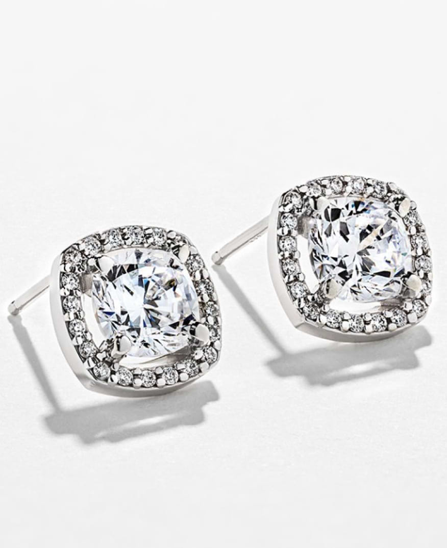 Halo Diamond Earrings in 14k White Gold
