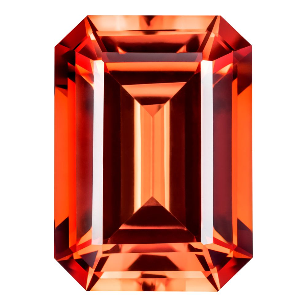 9.50 Carat Emerald Cut Lab-Created Padparadscha
