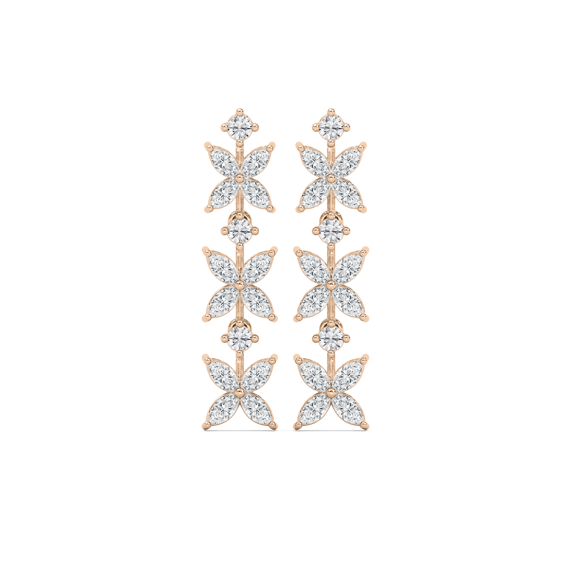 Marquise Floral Statement Earrings in 14K Rose Gold