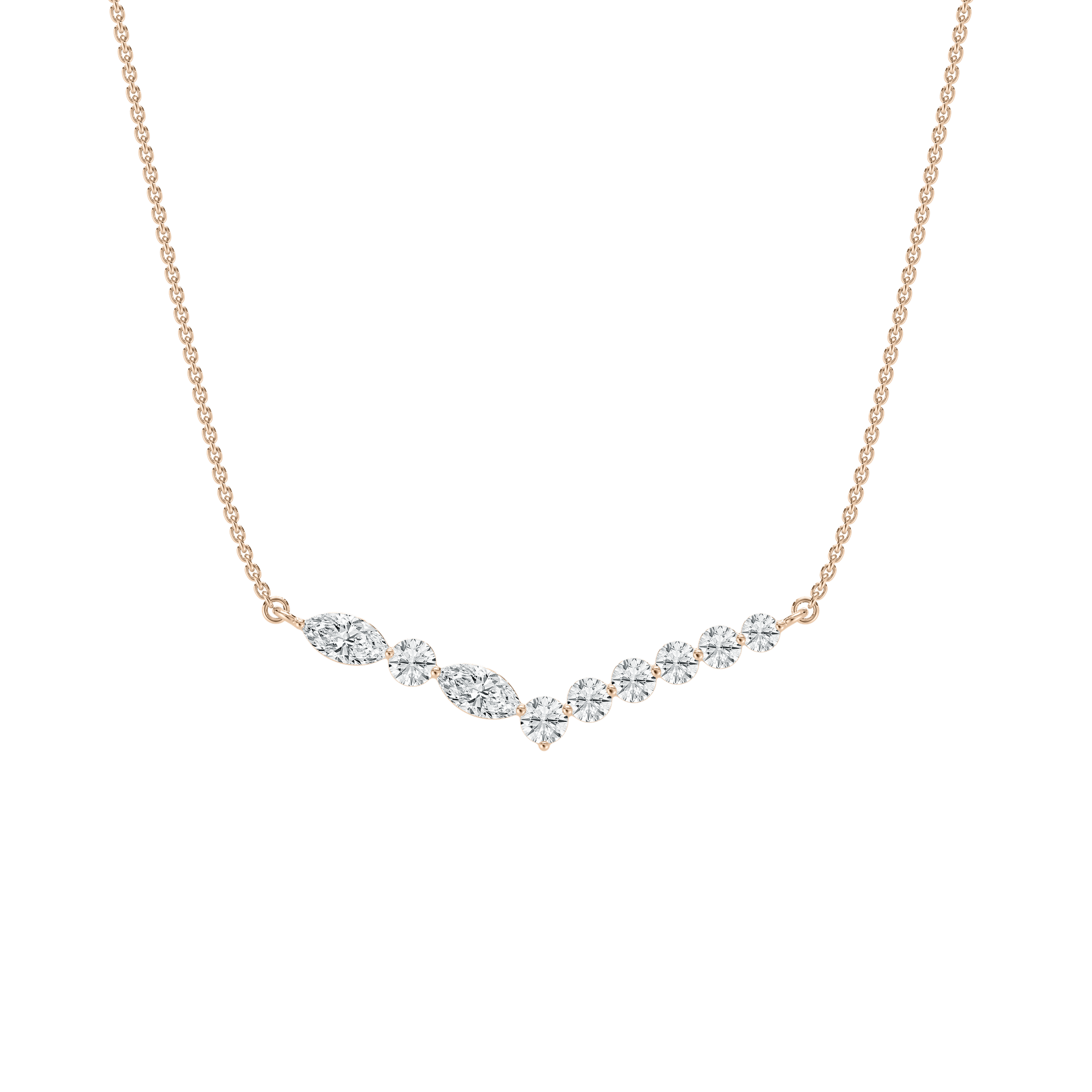 Marquise & Round Mixed Diamond Necklace in Rose Gold