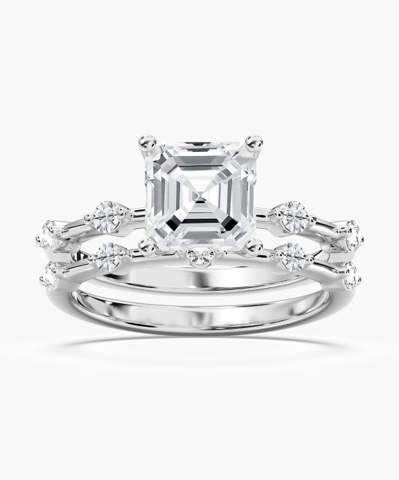 Mila Asscher Cut Wedding Set in White Gold | Miadonna