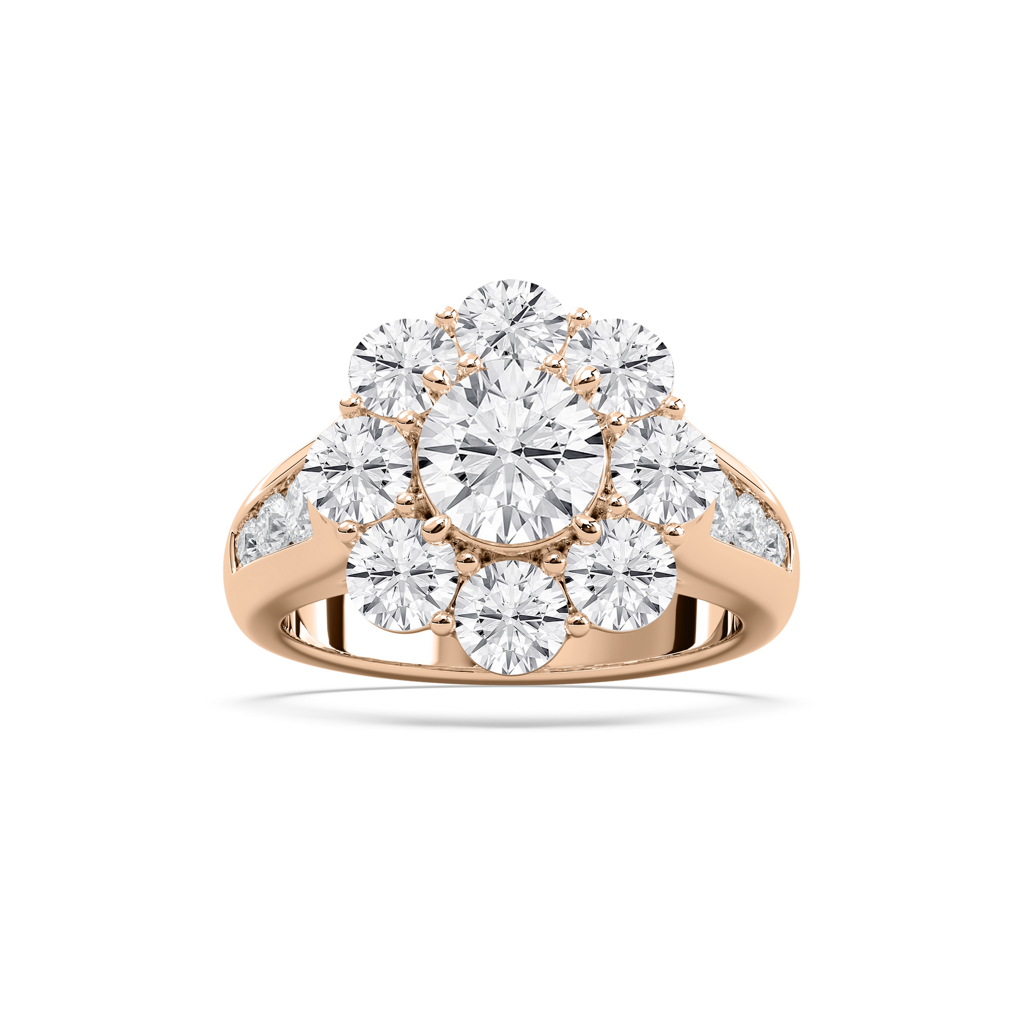 Mira Large Round Halo Ring in Rose Gold
