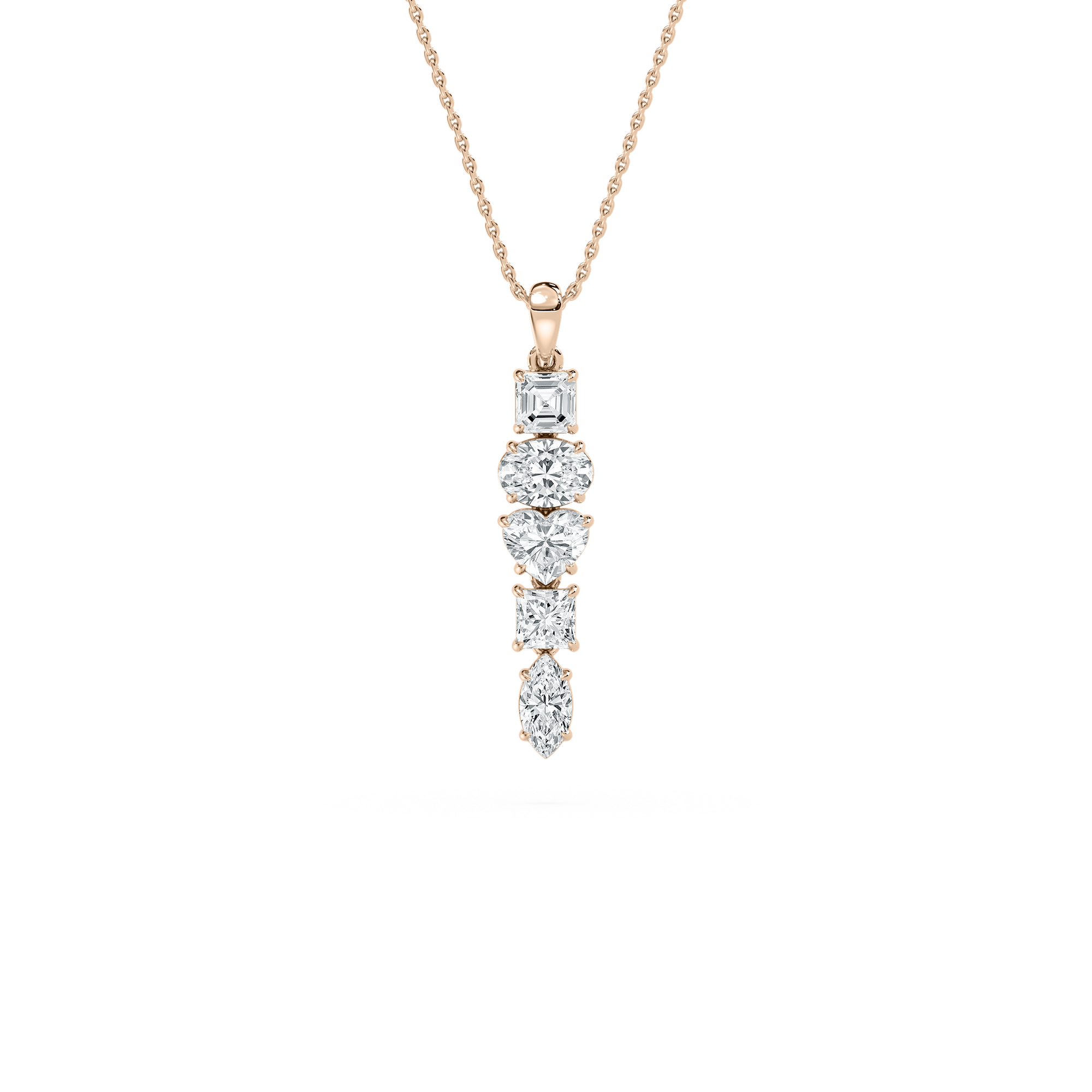 Multi-Shape Diamond Drop Pendant in Rose Gold