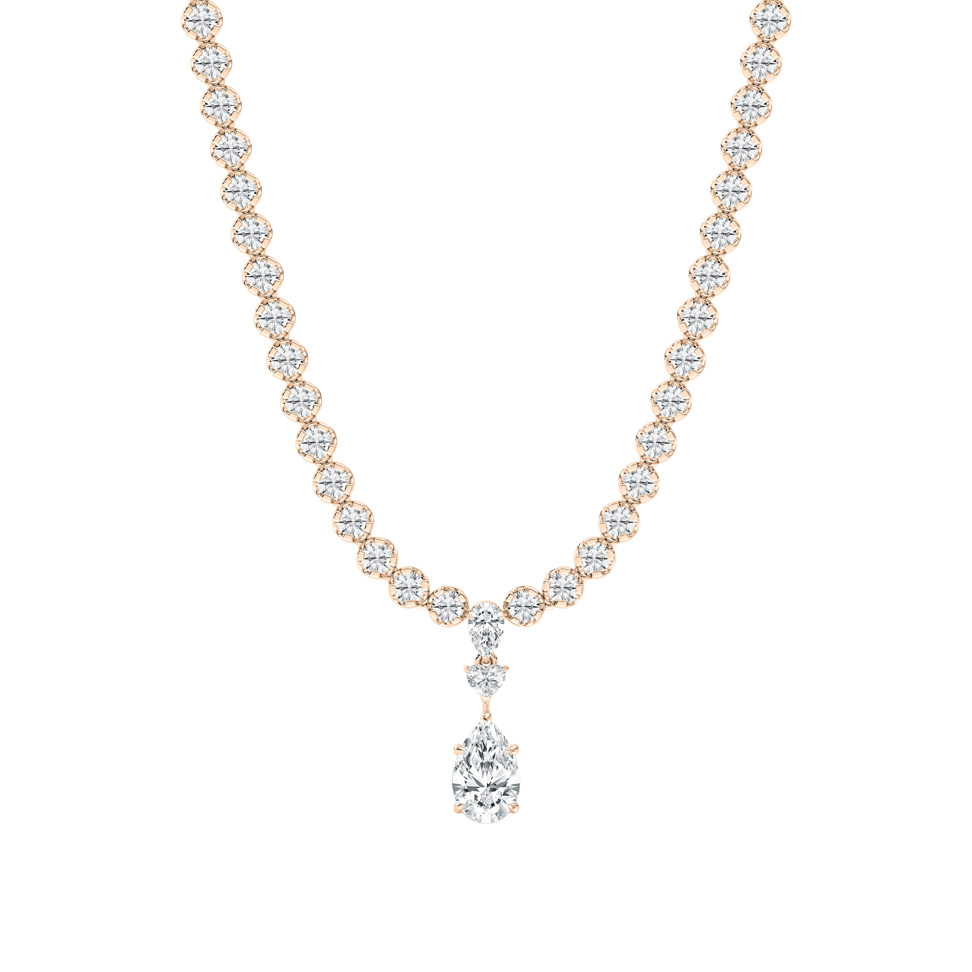 Multi-Shaped Diamond Necklace with Pear Center in Rose Gold