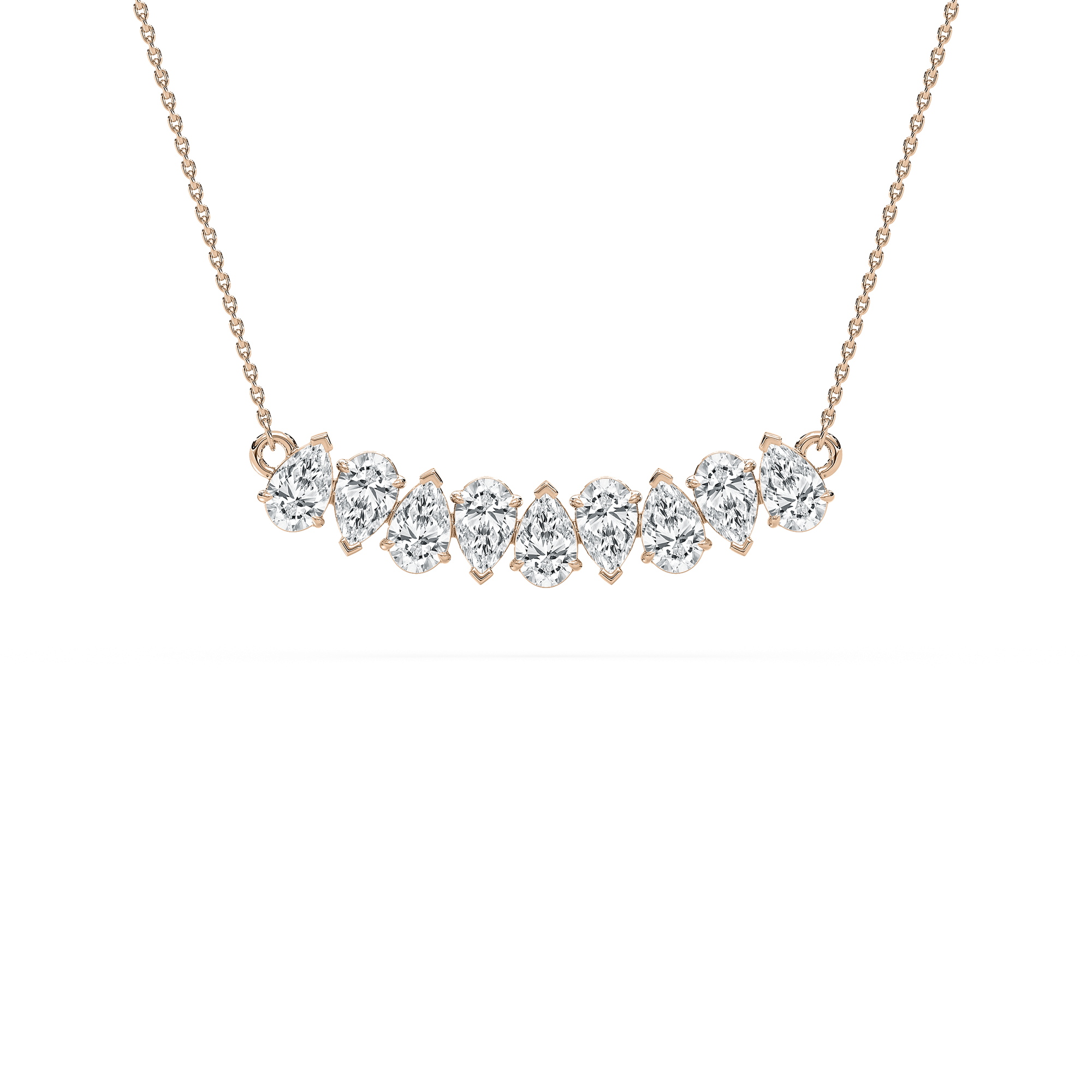 Nine-Stone Pear Diamond Necklace in Rose Gold