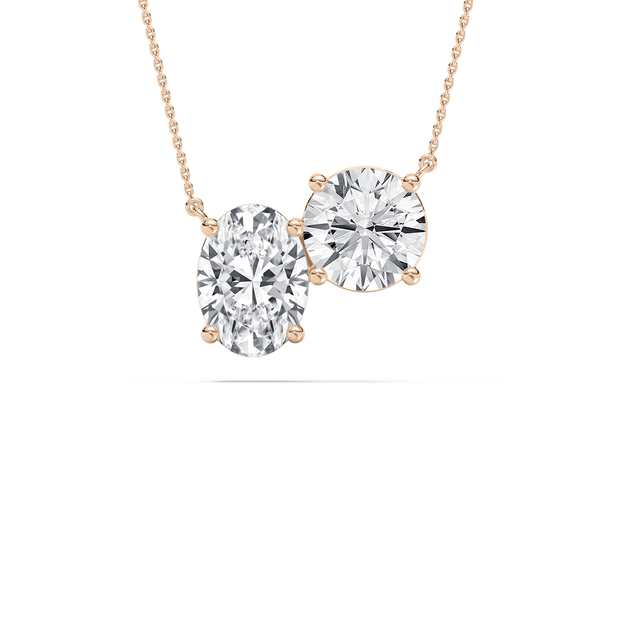 Oval Round Two Stone Necklace in Rose Gold