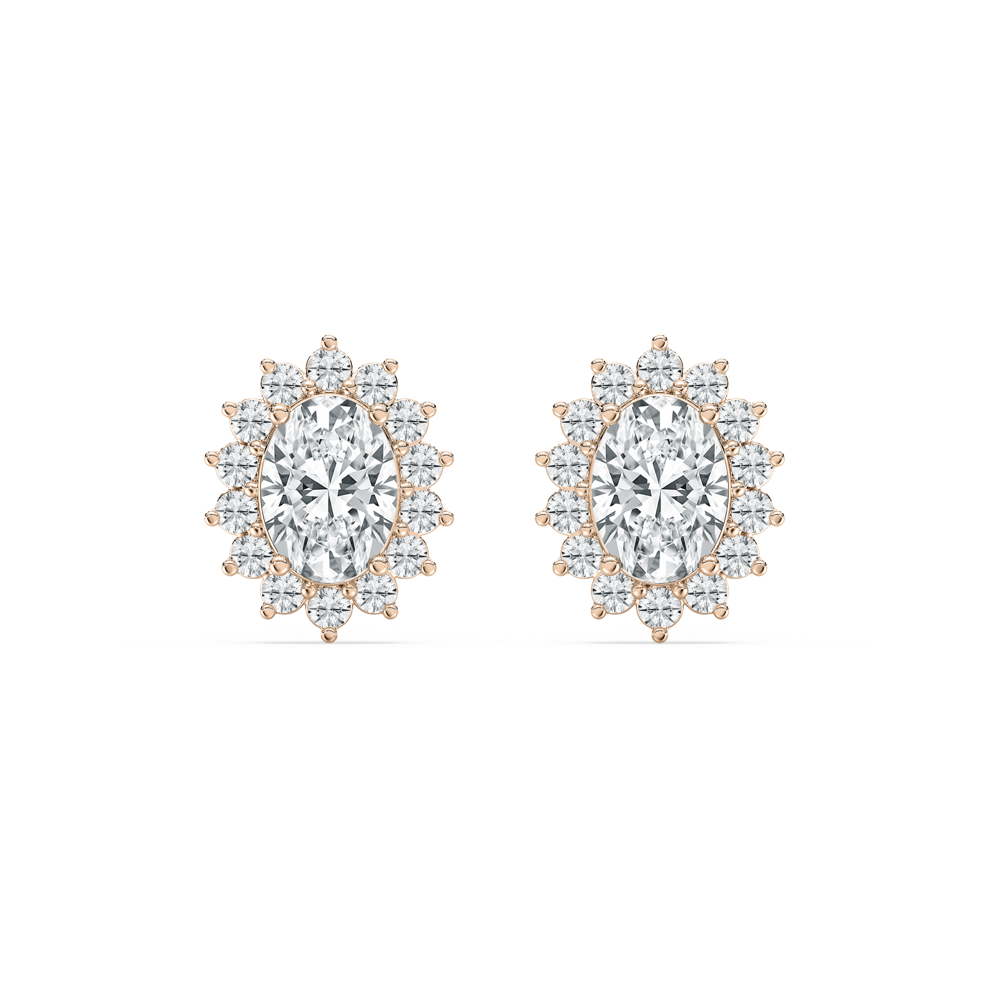 Oval Star Halo Stud Earrings in Rose Gold