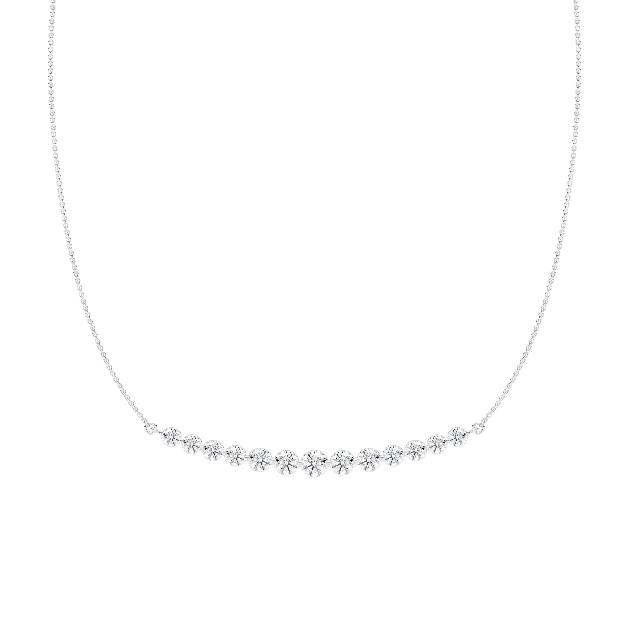 Curved Diamond Bar Necklace with 3.8ctw in 14K White Gold