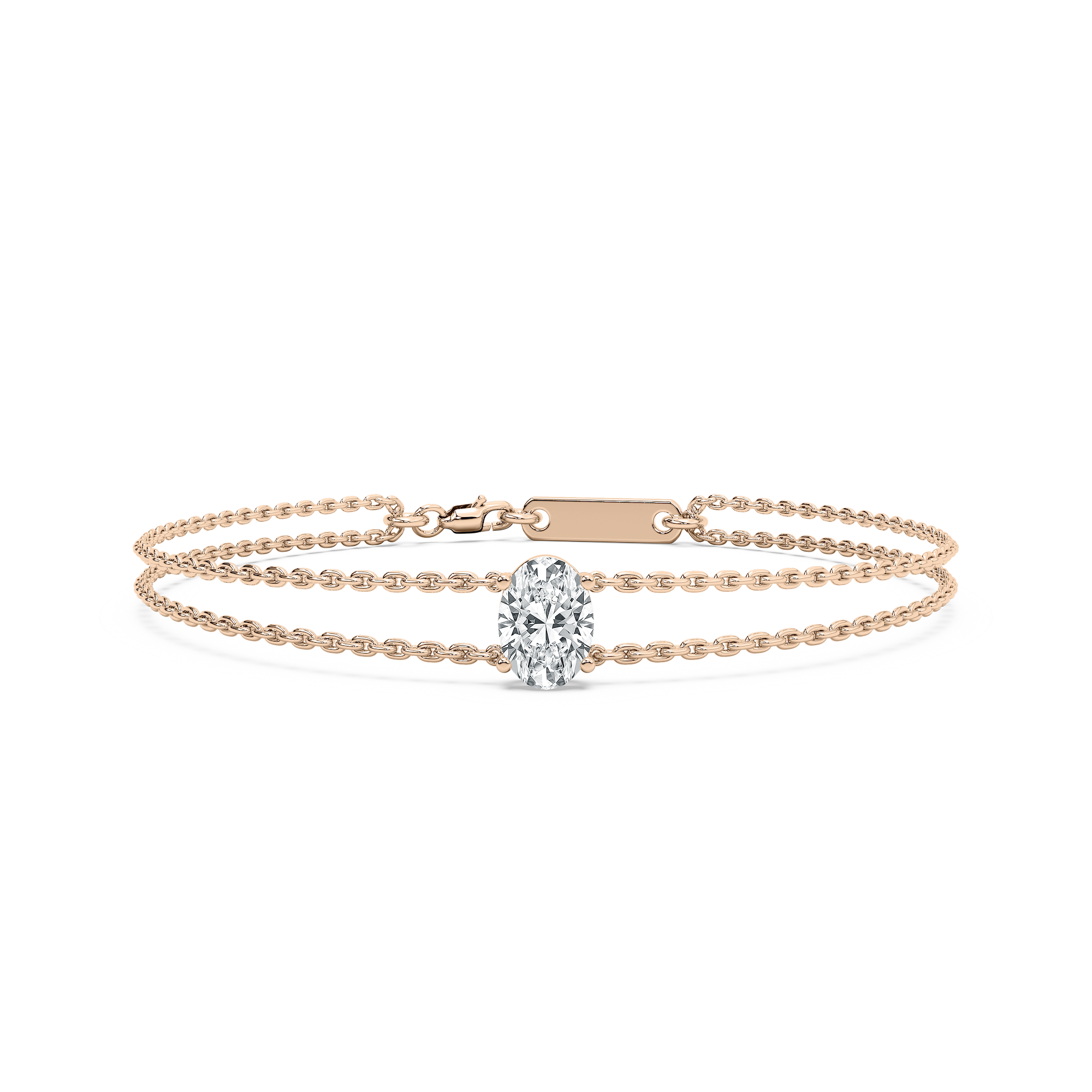 Oval Solitaire Chain Bracelet with 1.0ct Lab-Grown Diamond in 14K Rose Gold