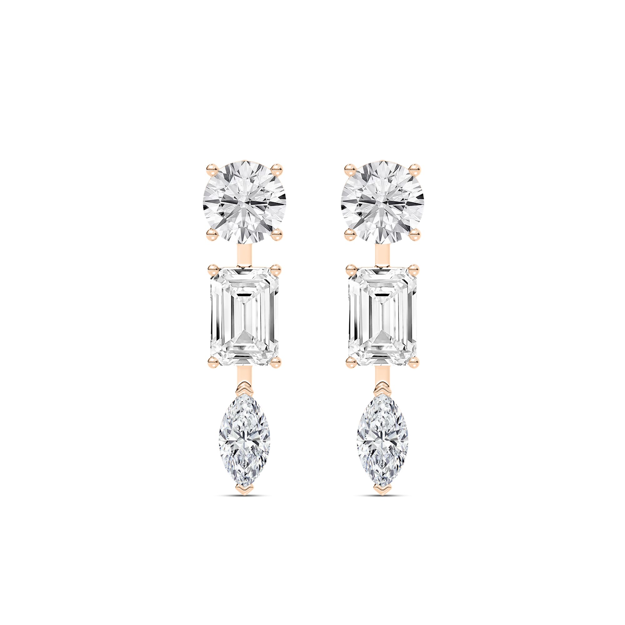 3 ⁷/₈ ctw Round Emerald, and Marquise Lab Grown Diamond Trio Drop Earrings
