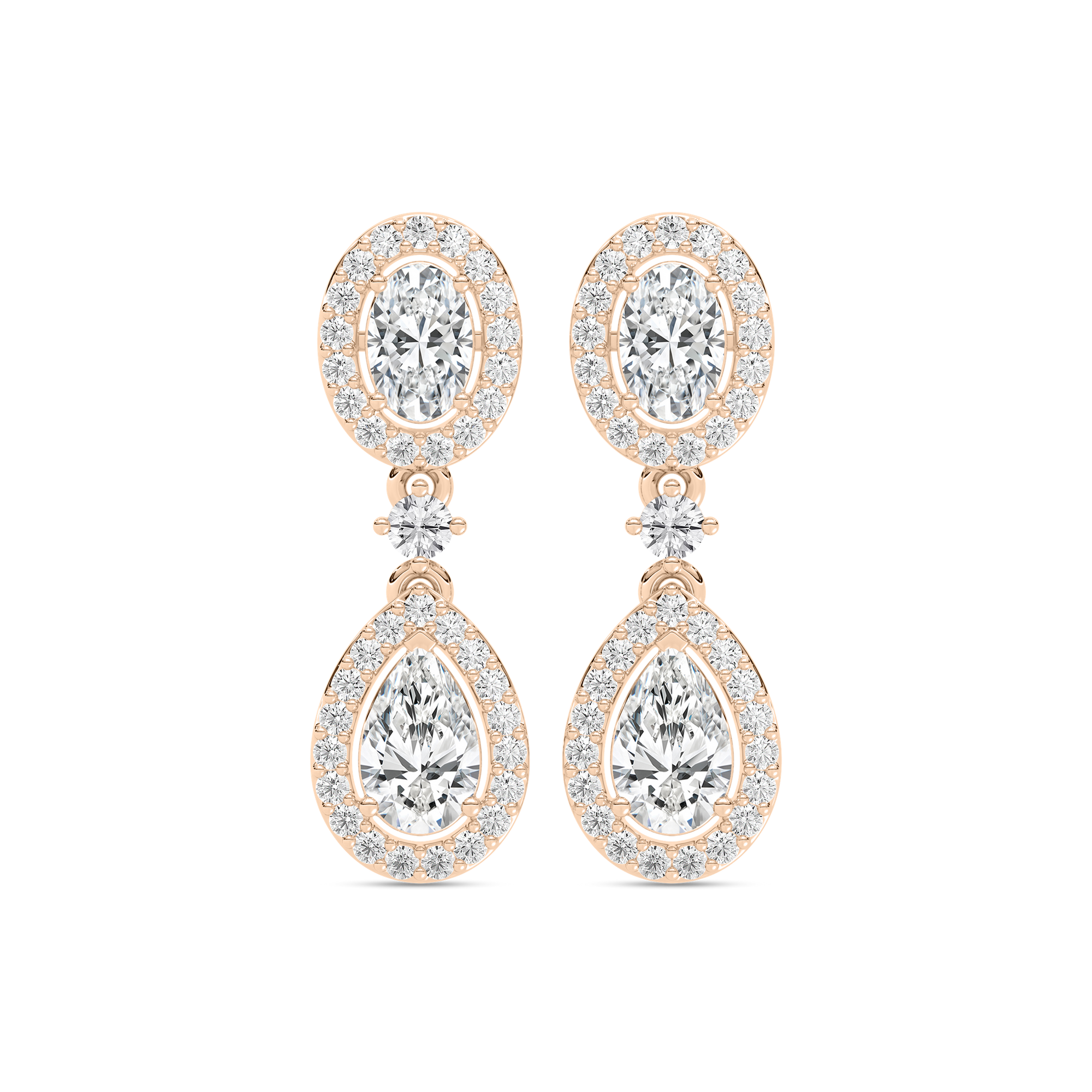 2 ³/₄ ctw Oval and Pear Lab Grown Diamond Double Halo Drop Earrings