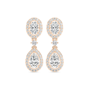 Oval and Pear Double Halo Drop Earrings