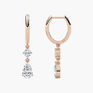 Round and Pear Lab Grown Diamond Drop Hoop Earrings