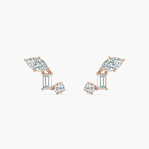 Three-Stone Stud Earrings - Marquise, Baguette and Round