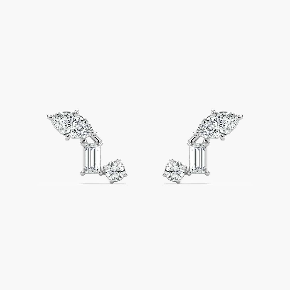 Three-Stone Stud Earrings with 0.38ctw Lab-Grown Diamonds in 14K White Gold