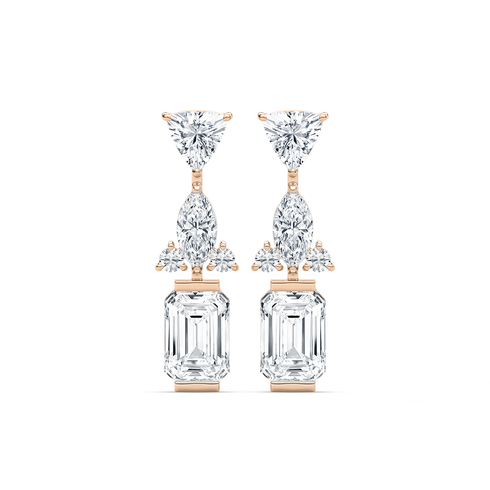 1 ½ ctw Emerald, Marquise, Trillion, and Round Lab Grown Diamond Mixed Shapes Drop Earrings