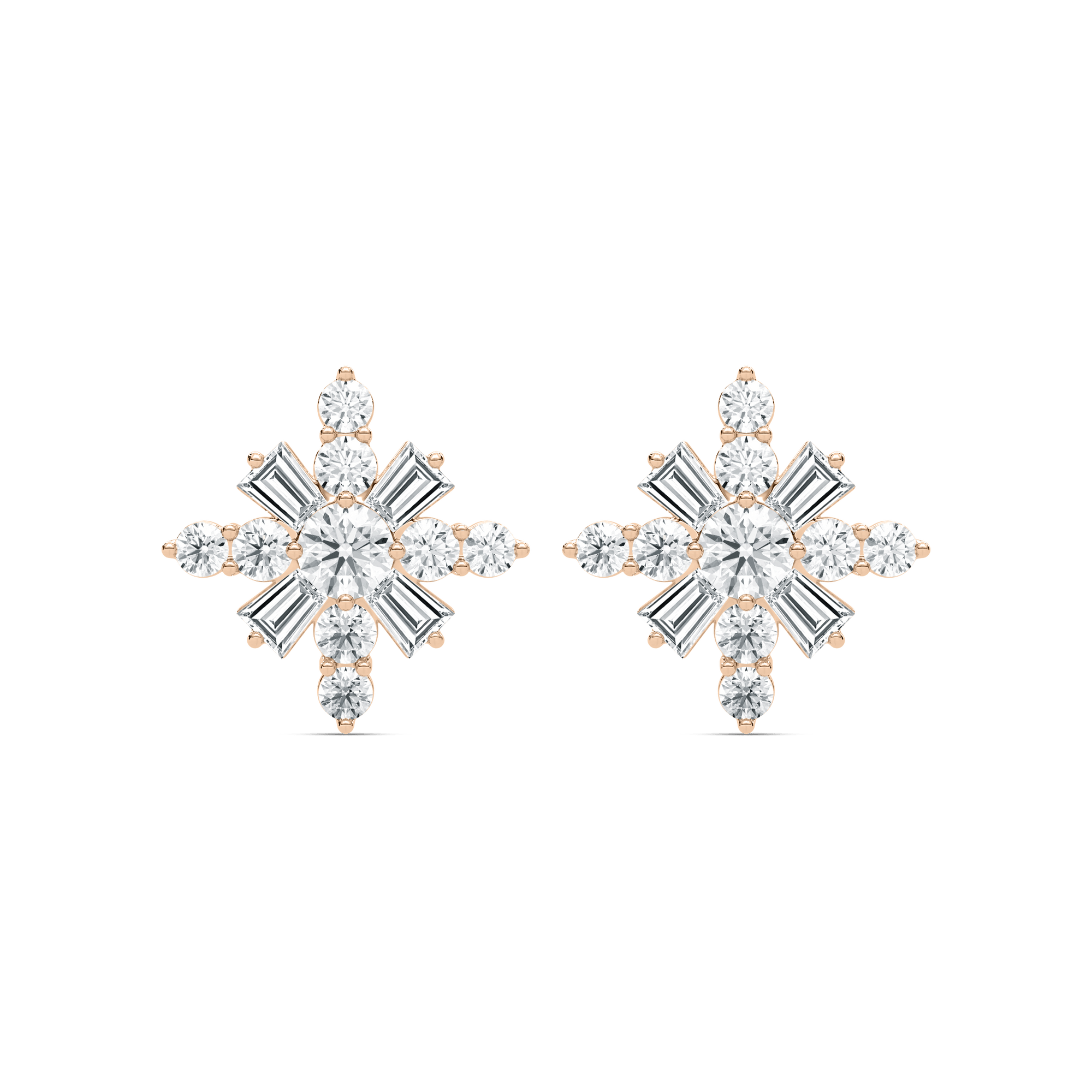 4 ⁷/₈ ctw Round and Tapered Baguette Lab Grown Diamond Snowflake Stud Earrings