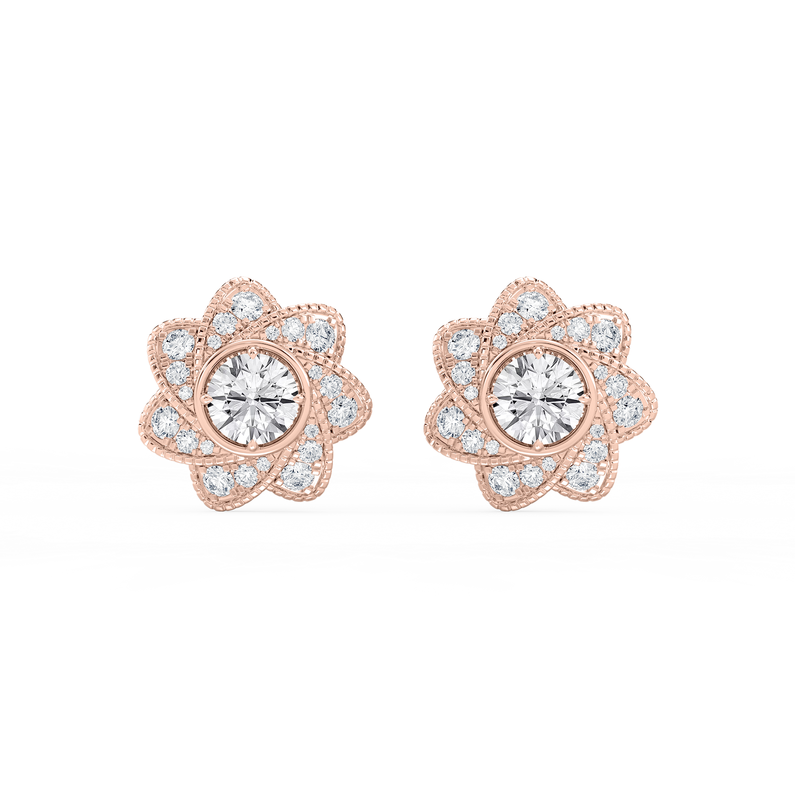 3 ctw Round Lab Grown Diamond Studs and Milgrain Swirl Halo Jacket Set