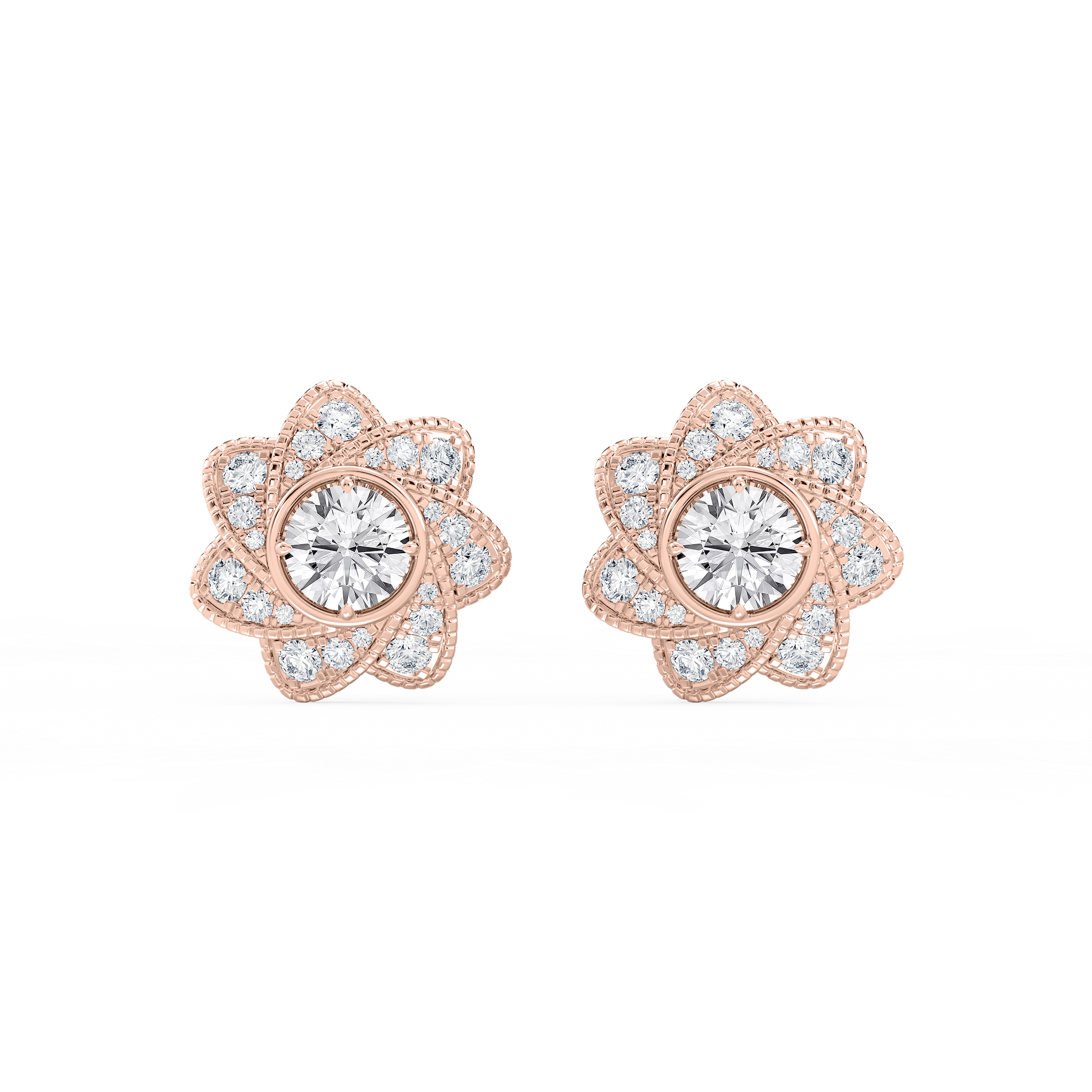 3 ctw Round Lab Grown Diamond Studs and Milgrain Swirl Halo Jacket Set