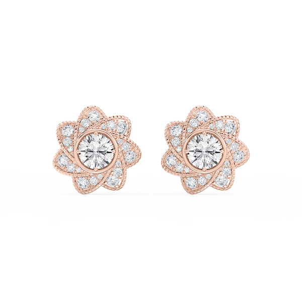 3 ctw Round Lab Grown Diamond Studs and Milgrain Swirl Halo Jacket Set