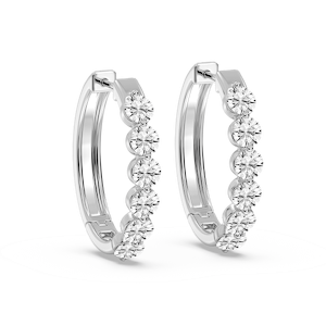 Round Hoop Earrings with 2.00ctw Round Cut Lab-Grown Diamonds in 14K White Gold