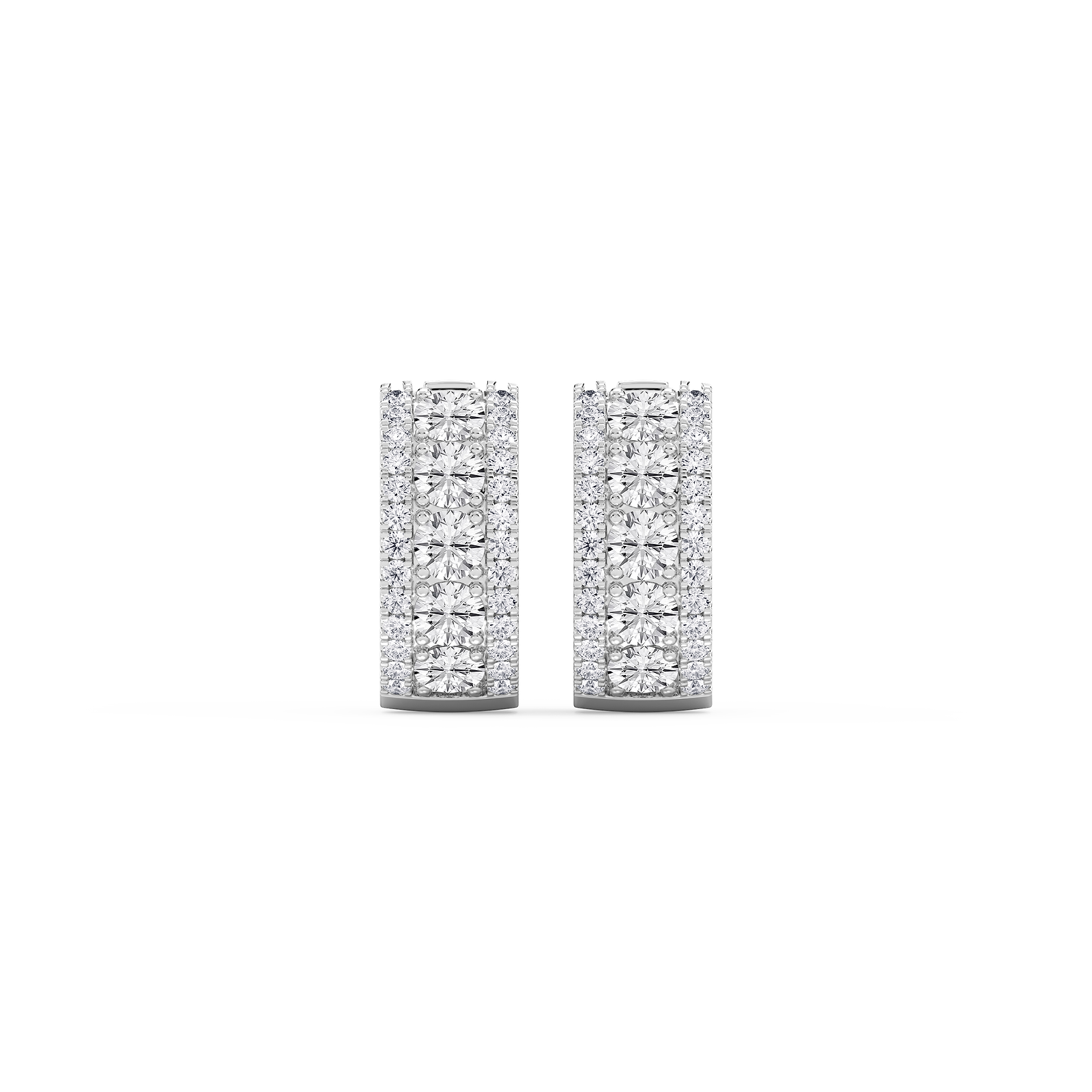 Three Row Hoop Earrings with 3.00ctw Round Cut Lab-Grown Diamonds in 14K White Gold