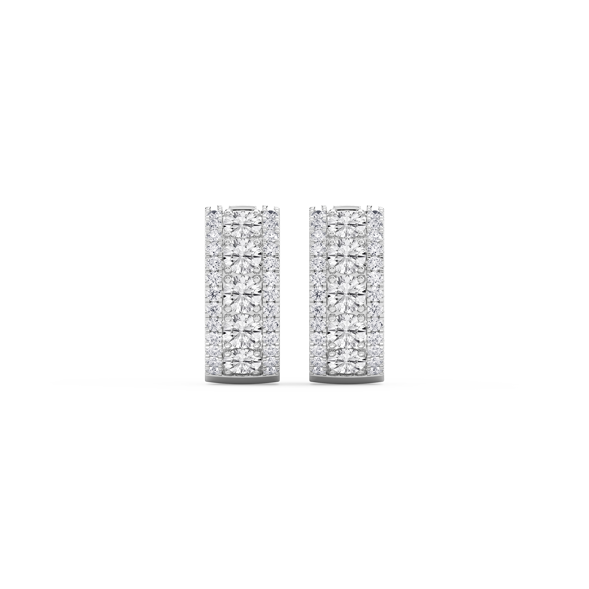 Three Row Hoop Earrings with 3.00ctw Round Cut Lab-Grown Diamonds in 14K White Gold