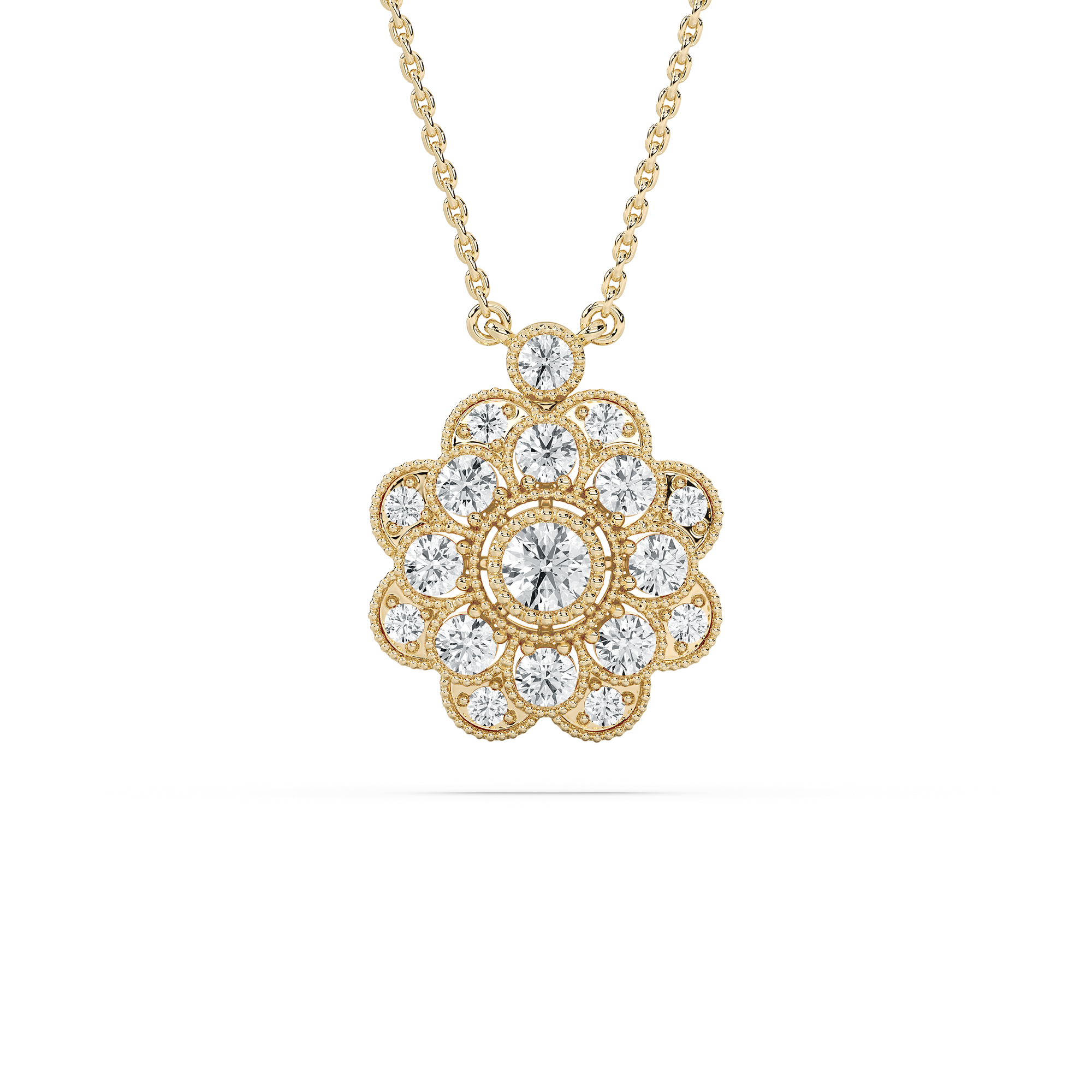 3/4 ctw Round Lab Grown Diamond Beaded Peony Pendant  - 18 Inches