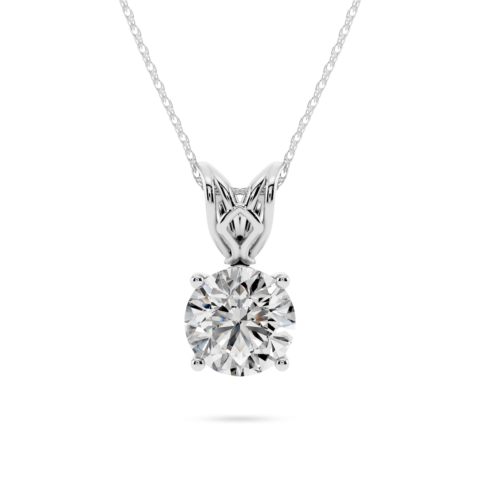 Round Lab Grown Diamond Four Prong Basket Scroll Pendant – 18 Inches