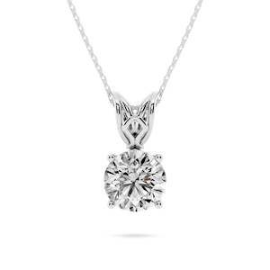 Round Lab Grown Diamond Four Prong Basket Scroll Pendant – 18 Inches