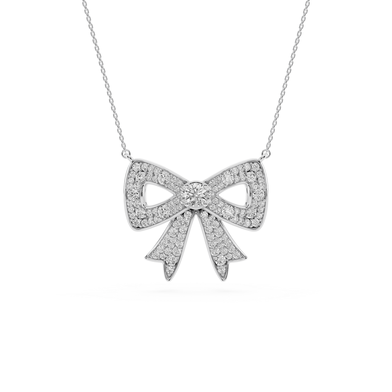 1  ½ ctw Round Lab Grown Diamond Pave Bow Pendant - 16 to 18 Inches