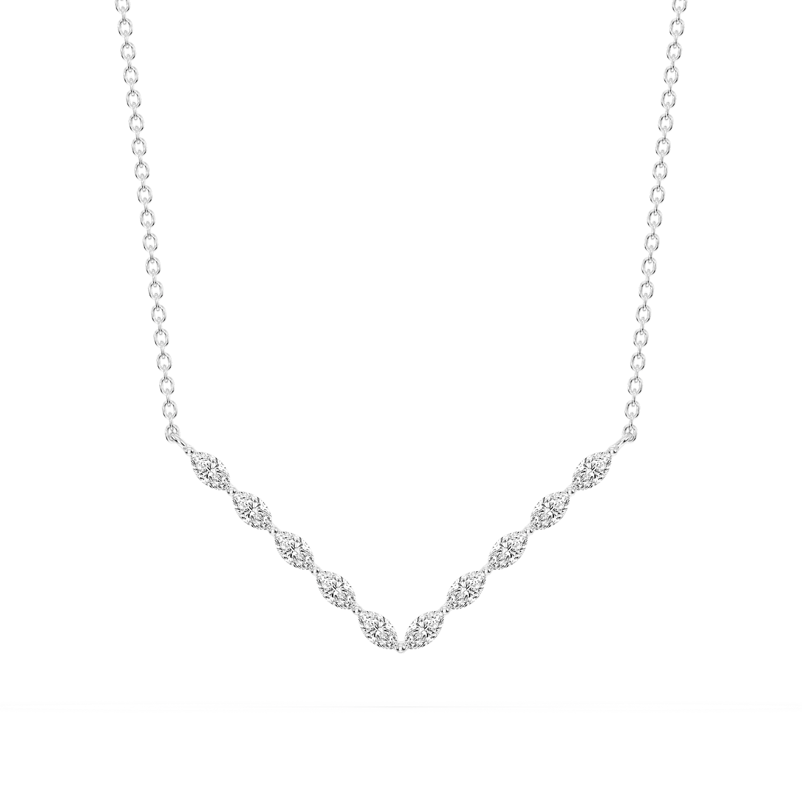 1/2 ctw Marquise Lab Grown Diamond Share Prong V Necklace - 16 to 18 Inches