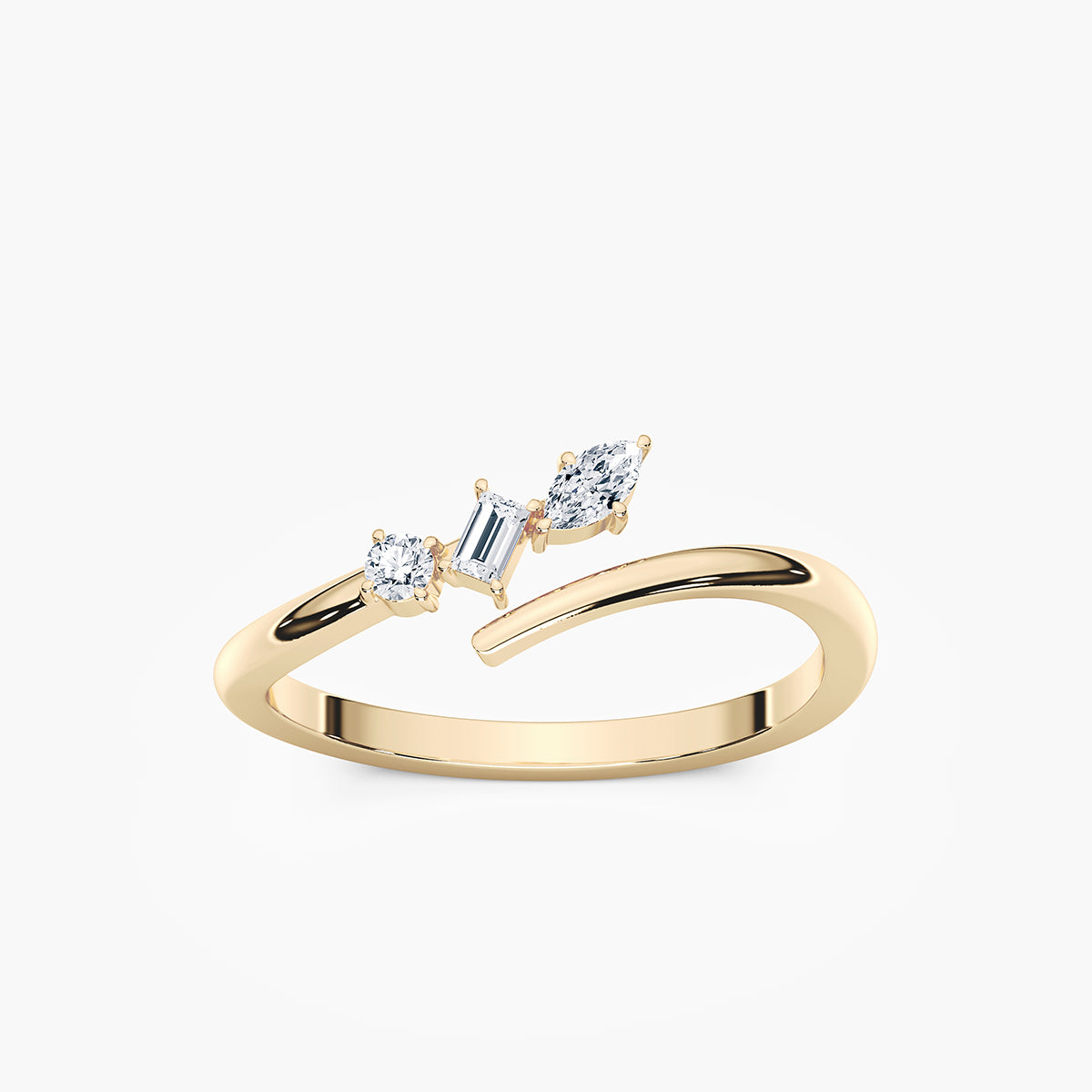 Multi Shape Bypass Ring with 0.19ctw Lab-Grown Diamonds in 14K Yellow Gold