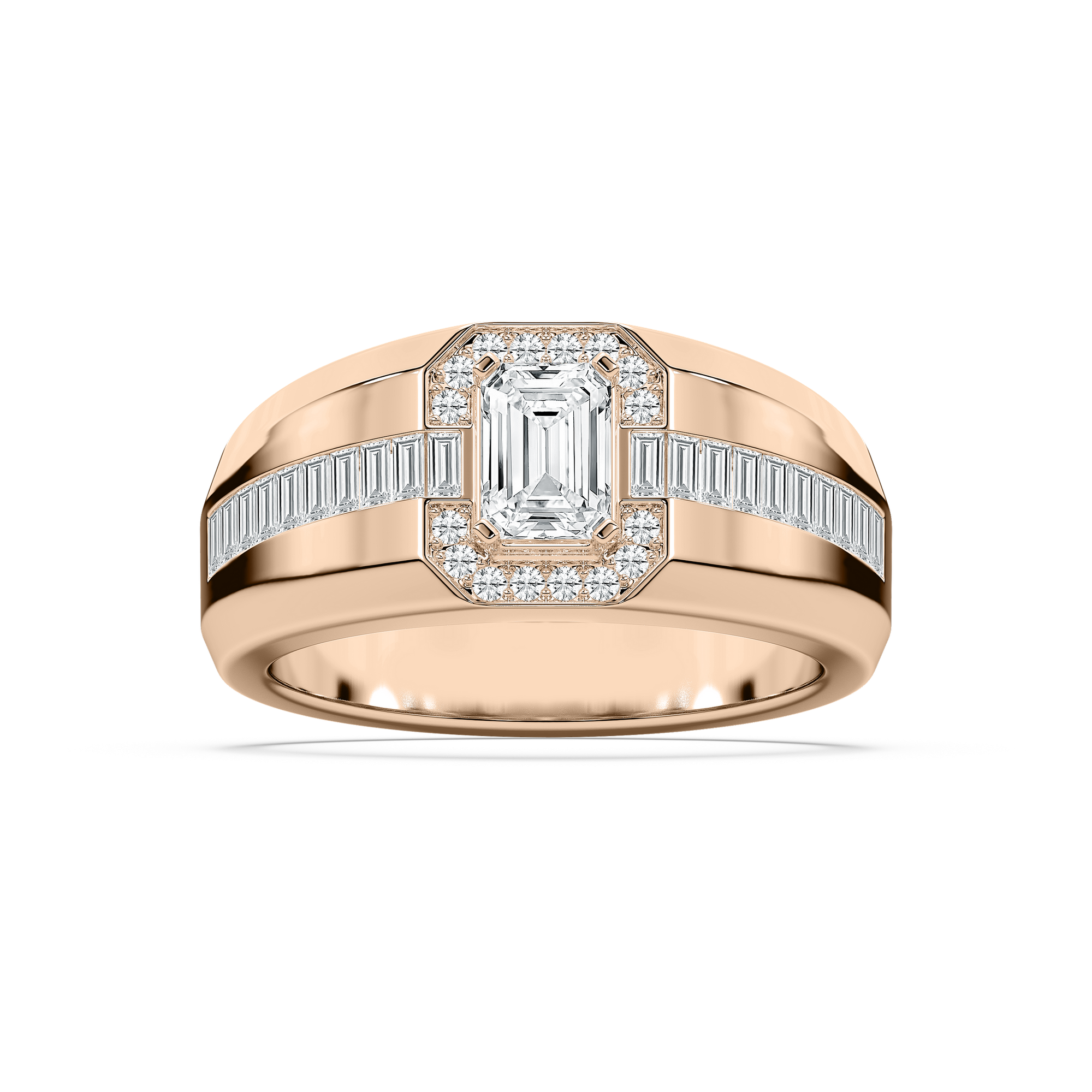 Knox 1 ¾ ctw Emerald, Baguette and Round Lab Grown Diamond 5.20mm Signet Mens Wedding Band