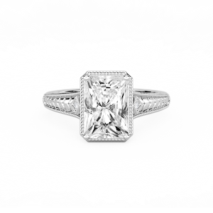 Mariana Radiant Lab Grown Diamond Vintage Milgrain Bezel Side Stone Engagement Ring